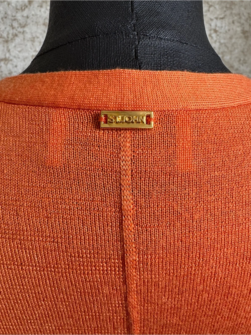 St. John Orange Wool & Silk V Neck Cardigan - Small